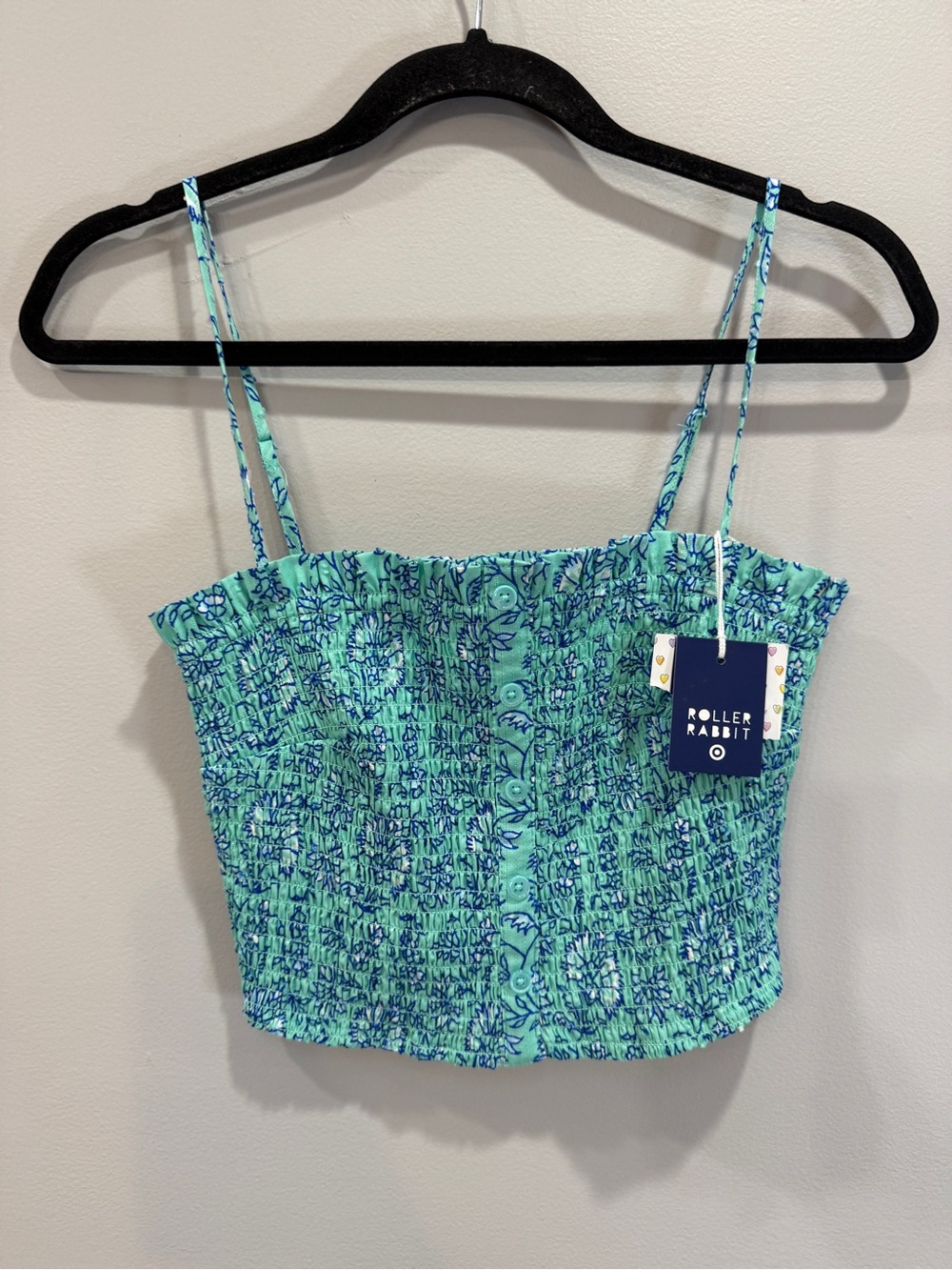 Roller Rabbit Aqua & Navy Smocked Cropped Cami